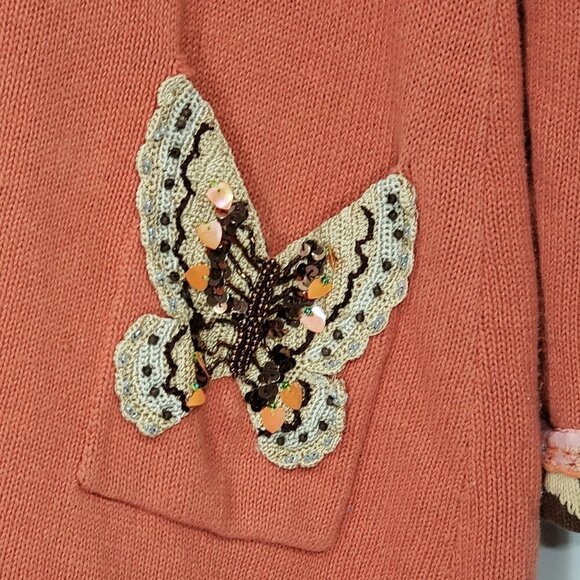Storybook Knits  Long Orange Cardigan Sweater  Beaded / Sequins / Size S - Picture 3 of 7